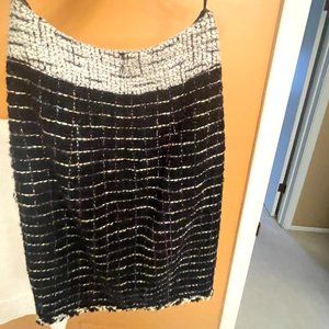 Chanel Skirt 36 Black White Gray Multi Wool Silk Tweed Pencil Two Tone Women’s